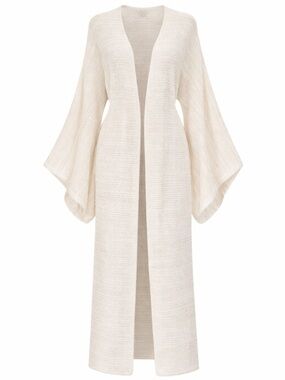 EMCI Cream Knit Duster Cardigan Boho Kimono OS